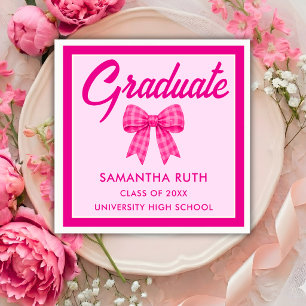 Heet Roze Gingham Strik Afstudeerfeest Servet