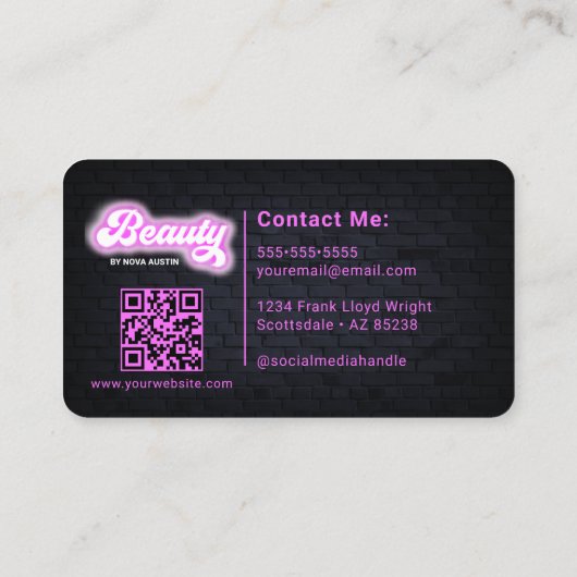 Heet Roze Glam Beauty Salon Haarstylist QR Code Visitekaartje (Achterkant)