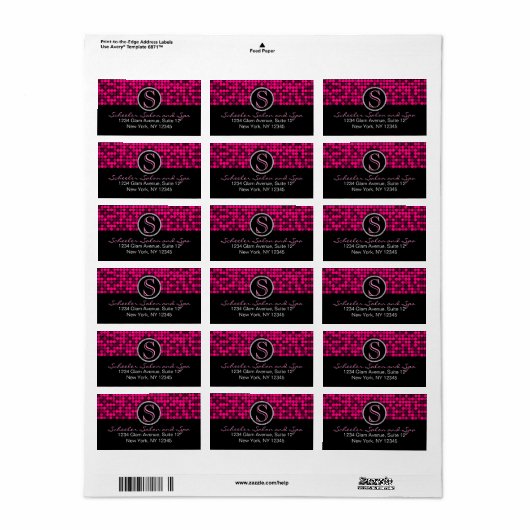 Heet Roze Glam Custom Monogram Adresetiketten Etiket (Full Sheet)