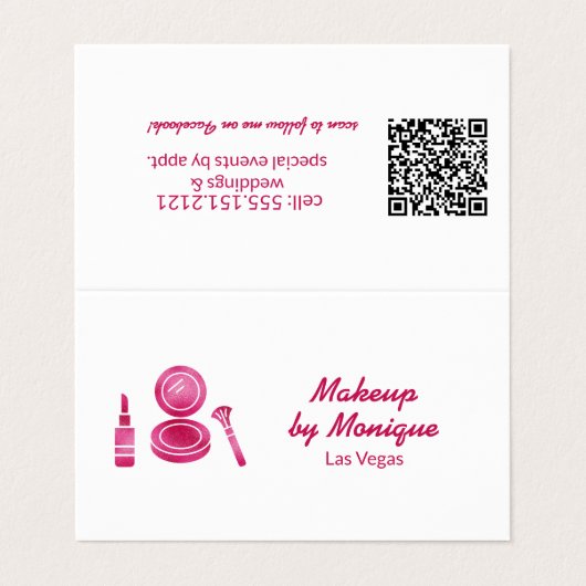 Heet Roze Glam Make-up Artiest QR Code Visitekaartje (Buitenkant ongevouwen)