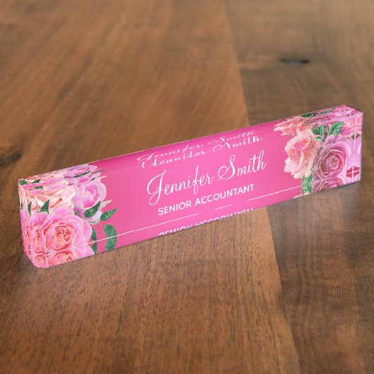 Heet Roze Glamrozen Naambordje (Zijkant)