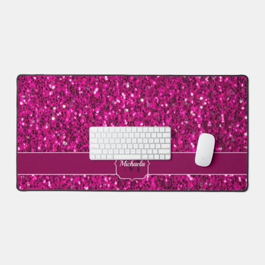 Heet roze glanzend glitter fonkelt Monogram Bureaumat (Keyboard & Muis)