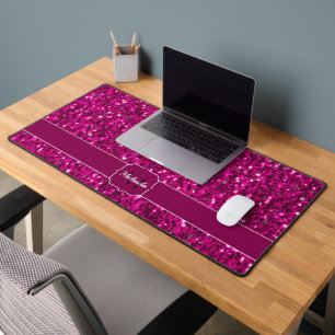 Heet roze glanzende glitter vonken Monogram Bureaumat