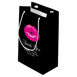 Heet Roze Glanzende Lippen op Zwart Dank u Busines Klein Cadeauzakje