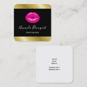 Heet Roze Glanzende Lippen op Zwart Visitekaartje (Voorkant / Achterkant)