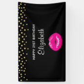 Heet Roze Glanzende Lippen op Zwarte Verjaardag Spandoek (Verticaal)