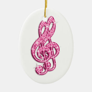 Heet roze glinsterende diamant muzieknoten keramisch ornament