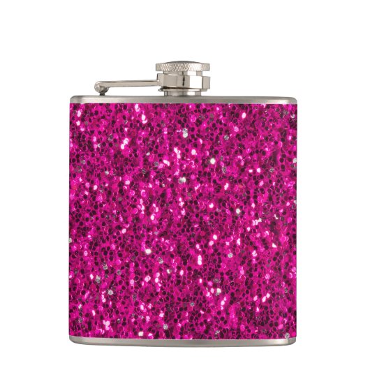 Heet roze glinsterende nepgloeilamp heupfles (Voorkant)