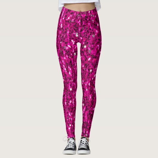 Heet roze glinsterende nepgloeilampjes leggings (Voorkant)