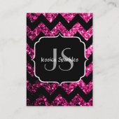 Heet roze glinsterende zwarte Chevron-monogram Visitekaartje (Achterkant)