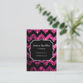 Heet roze glinsterende zwarte Chevron-monogram Visitekaartje (Staand voorkant)
