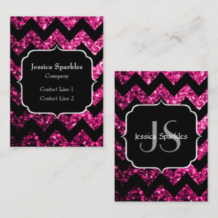Heet roze glinsterende zwarte Chevron-monogram Visitekaartje