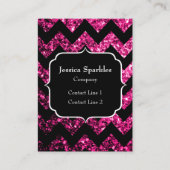 Heet roze glinsterende zwarte Chevron-monogram Visitekaartje (Voorkant)