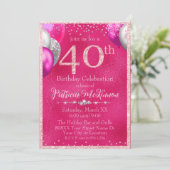 Heet Roze Glitter Ballonnen 40e Verjaardag Kaart (Staand voorkant)