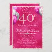 Heet Roze Glitter Ballonnen 40e Verjaardag Kaart (Voorkant / Achterkant)