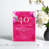 Heet Roze Glitter Ballonnen 40e Verjaardag Kaart