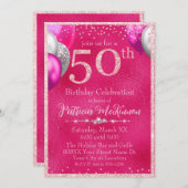 Heet Roze Glitter Ballonnen 50ste Verjaardag Kaart (Voorkant / Achterkant)