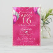 Heet Roze Glitter Ballons Zoet 16 Verjaardag Kaart (Staand voorkant)