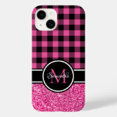 Heet Roze Glitter Buffalo Plaid Monogram Case-Mate iPhone Case (Achterkant)