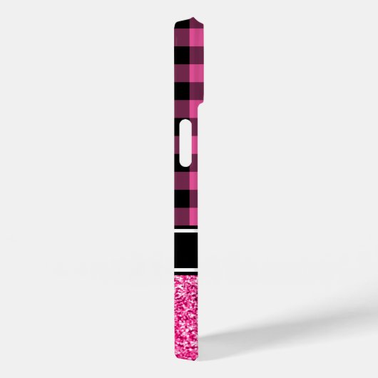 Heet Roze Glitter Buffalo Plaid Monogram Case-Mate iPhone Case (Achterkant / Rechts)