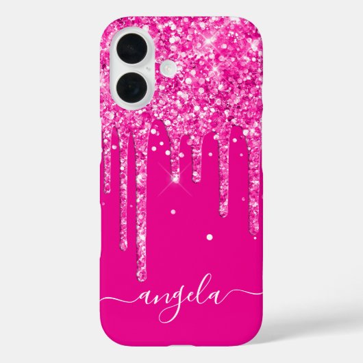 Heet Roze Glitter Druppels Glam Handtekening Case-Mate iPhone Case (Achterkant)