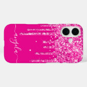 Heet Roze Glitter Druppels Glam Handtekening Case-Mate iPhone Case (Achterkant (horizontaal))