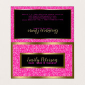 Heet roze glitter en goud Lijst Visitekaartje (Buitenkant ongevouwen)
