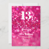 Heet Roze Glitter Glam 13e Verjaardag uitnodiging (Voorkant)