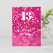 Heet Roze Glitter Glam 13e Verjaardag uitnodiging (Staand voorkant)