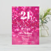Heet Roze Glitter Glam 21e Verjaardag Uitnodiging (Staand voorkant)
