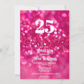 Heet Roze Glitter Glam 25e Verjaardag Uitnodiging (Voorkant)