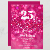 Heet Roze Glitter Glam 25e Verjaardag Uitnodiging