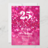 Heet Roze Glitter Glam 25e Verjaardag Uitnodiging (Voorkant)
