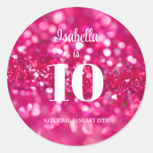 Heet Roze Glitter Glam Gepersonaliseerde 10e Verja Ronde Sticker