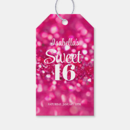 Heet Roze Glitter Glam Sweet 16 Verjaardag Cadeaulabel