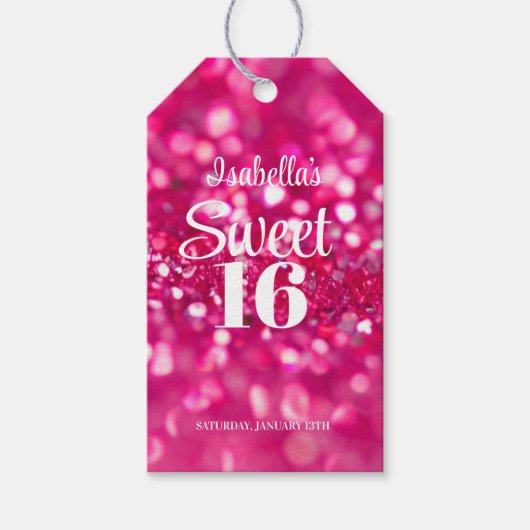 Heet Roze Glitter Glam Sweet 16 Verjaardag Cadeaulabel (Voorkant)