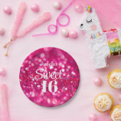 Heet Roze Glitter Glam Sweet 16 Verjaardag Papieren Bordje (Feest)