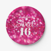Heet Roze Glitter Glam Sweet 16 Verjaardag Papieren Bordje (Voorkant)