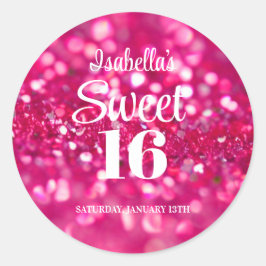 Heet Roze Glitter Glam Sweet 16 Verjaardag Ronde Sticker