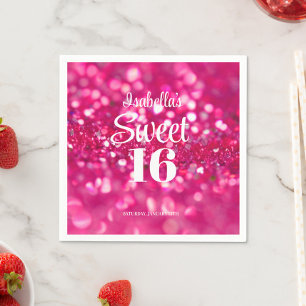 Heet Roze Glitter Glam Sweet 16 Verjaardag Servet
