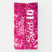 Heet Roze Glitter Glam Sweet 16 Verjaardag Welkom Spandoek (Verticaal)