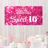 Heet Roze Glitter Glam Sweet 16 Verjaardag Welkom Spandoek