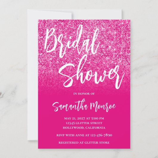 Heet Roze Glitter Gradiënt Bruiloftsfeest Kaart (Voorkant)