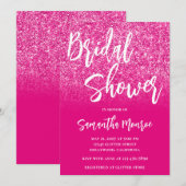 Heet Roze Glitter Gradiënt Bruiloftsfeest Kaart (Voorkant / Achterkant)