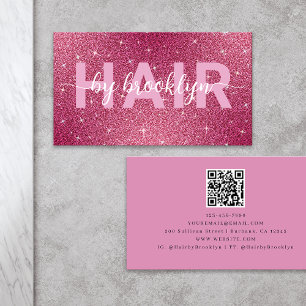 Heet Roze Glitter Haar Door Stylist QR Code Visitekaartje