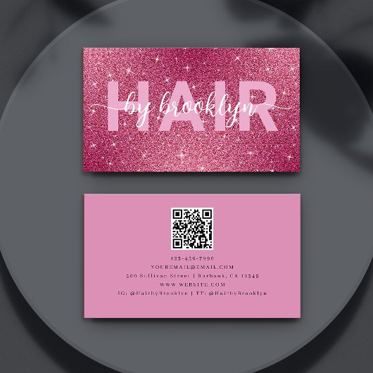 Heet Roze Glitter Haar Door Stylist QR Code Visitekaartje