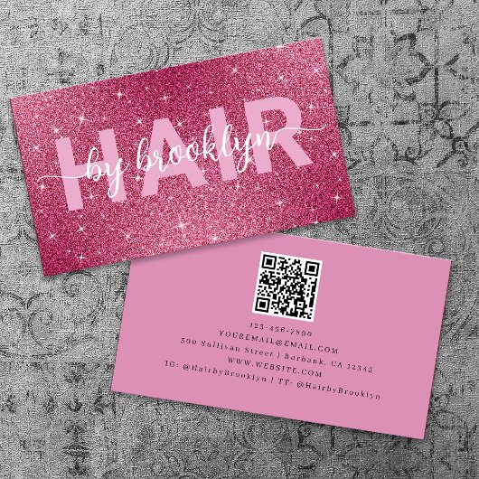 Heet Roze Glitter Haar Door Stylist QR Code Visitekaartje