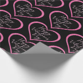 Heet Roze Glitter Hart op Zwarte Valentijnsdag Cadeaupapier (Hoek)