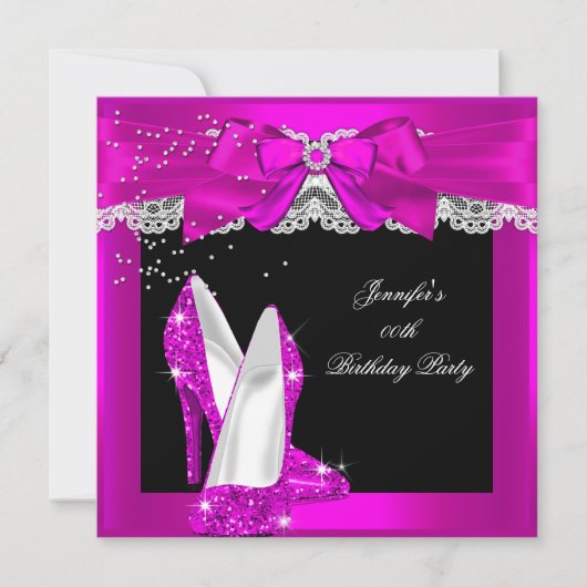 Heet-roze glitter High-Hiel Birthday Party Kaart (Voorkant)