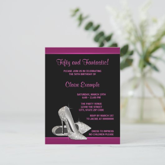 Heet Roze Glitter Hoge Hakken Vrouwen 50ste Verjaa Kaart (Staand voorkant)